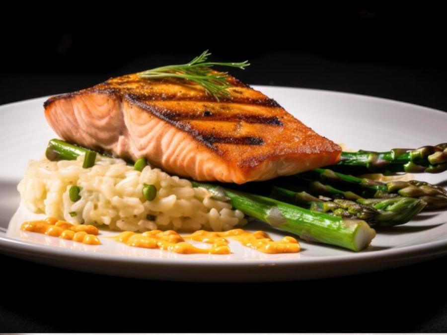 Grilled Salmon with Risotto and Asparagus